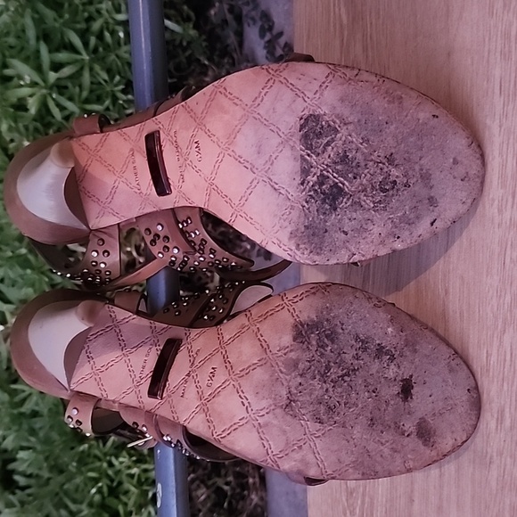 Brown Leather Studded L.A.M.B. Made in Brazil High Heel Sandals Size 6.5 - Picture 9 of 13